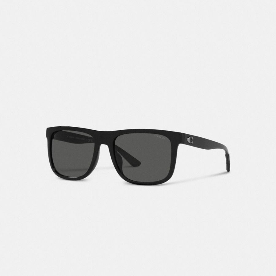 Black Men COACH® Beveled Signature Flat Top Square Sunglasses | 65237ZYPH