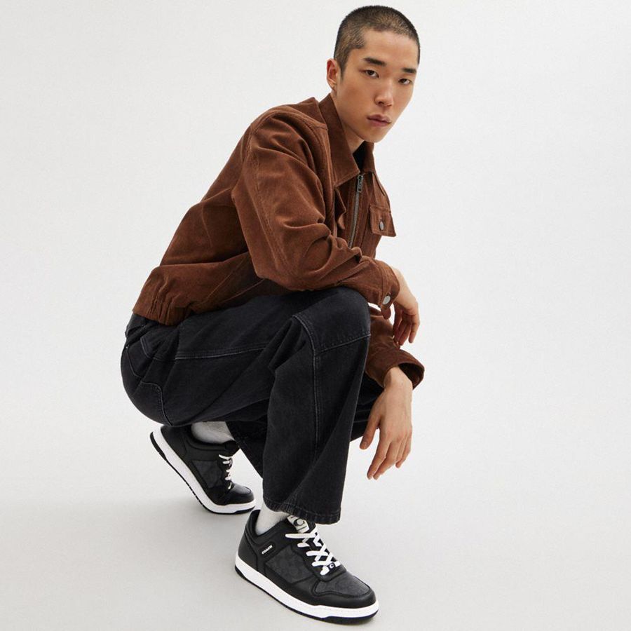 Black Men COACH® C201 In Signature Canvas Sneakers | 34872ODVG