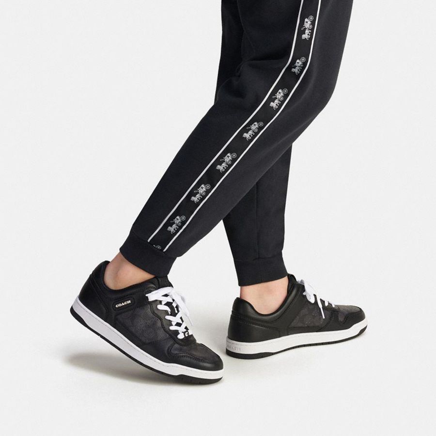 Black Men COACH® C201 In Signature Canvas Sneakers | 23190QZUS