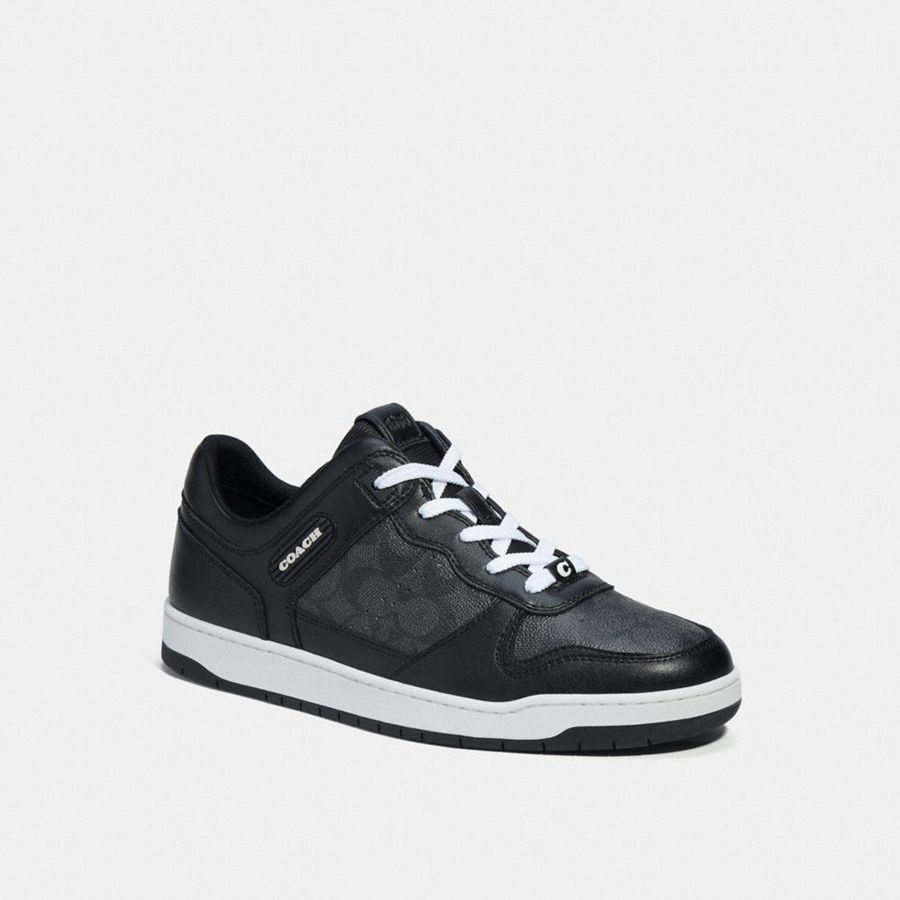 Black Men COACH® C201 In Signature Canvas Sneakers | 23190QZUS