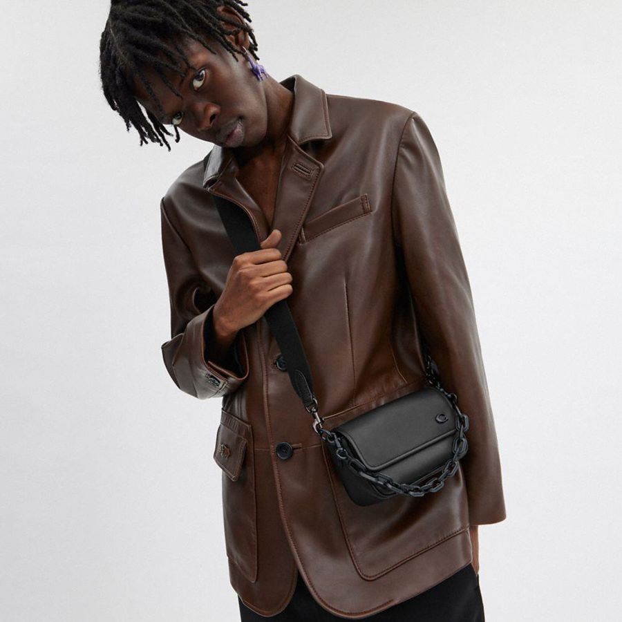 Black Men COACH® Charter Flap 18 Crossbody Bag | 91527CYAF