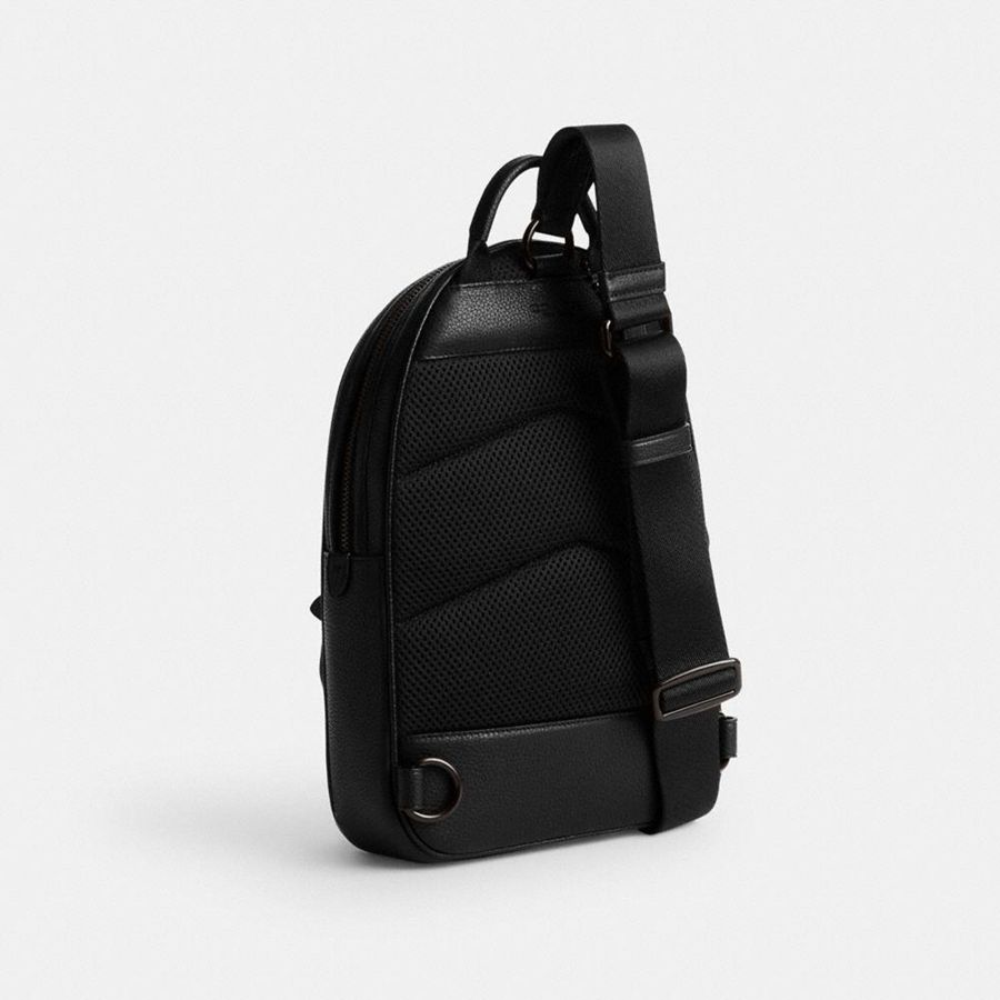 Black Men COACH® Charter Pack In Signature Leather Backpack | 03672QDWJ