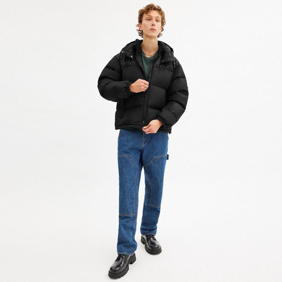 Black Men COACH® Down Puffer In Recycled Polyester Jacket | 19603JEWF