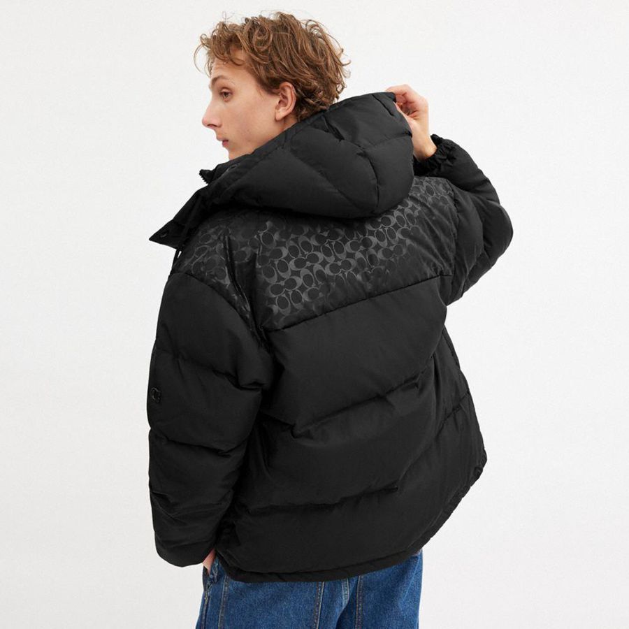 Black Men COACH® Down Puffer In Recycled Polyester Jacket | 19603JEWF
