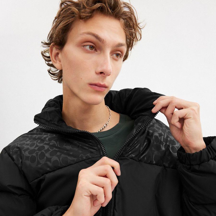 Black Men COACH® Down Puffer In Recycled Polyester Jacket | 19603JEWF