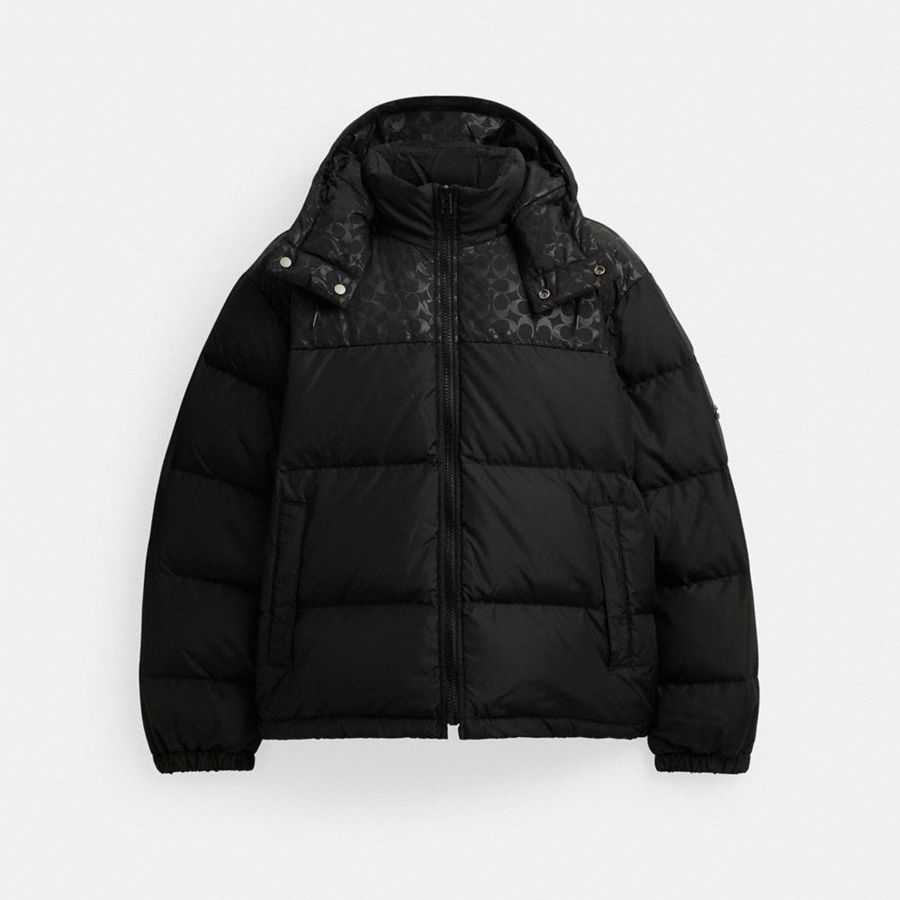 Black Men COACH® Down Puffer In Recycled Polyester Jacket | 19603JEWF