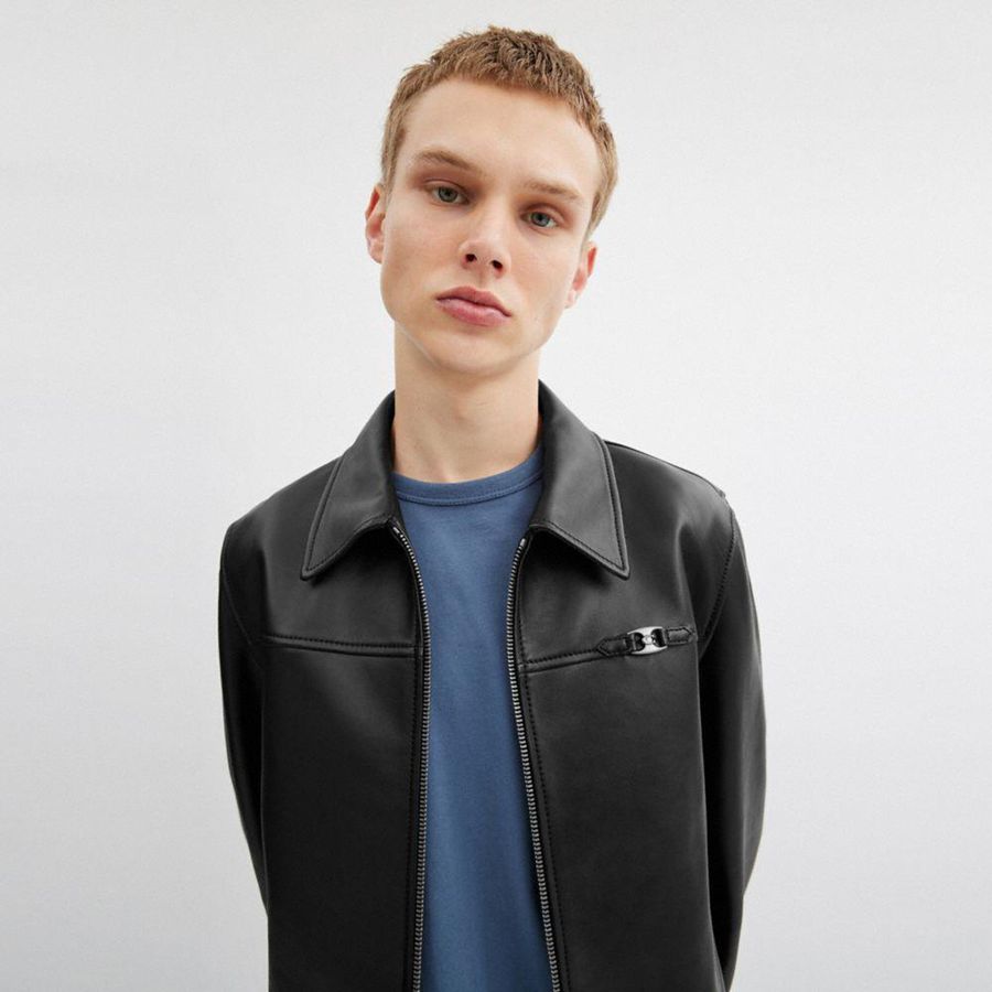 Black Men COACH® Heritage C Lightweight Leather Jacket | 58127FCSU