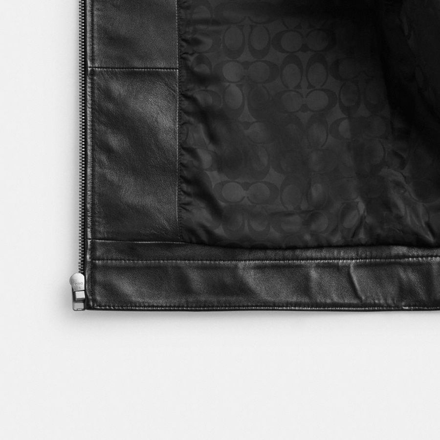 Black Men COACH® Heritage C Lightweight Leather Jacket | 58127FCSU