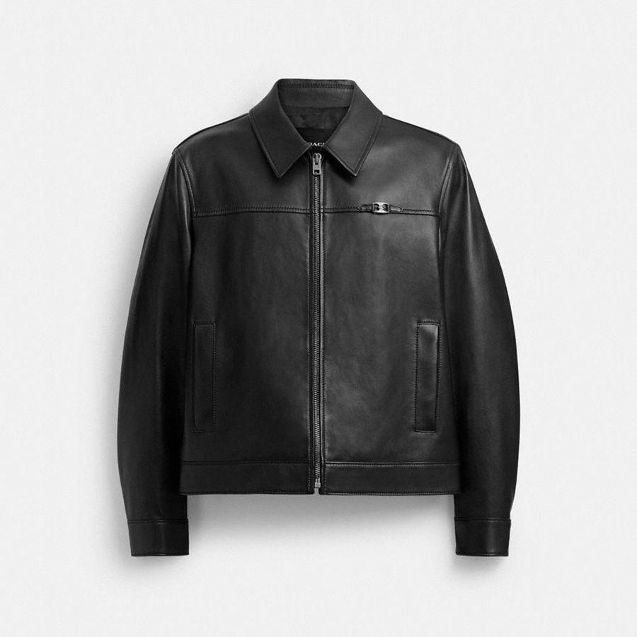 Black Men COACH® Heritage C Lightweight Leather Jacket | 58127FCSU