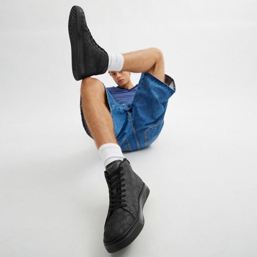 Black Men COACH® High Line High Top In Signature Canvas Sneakers | 84526DJMB