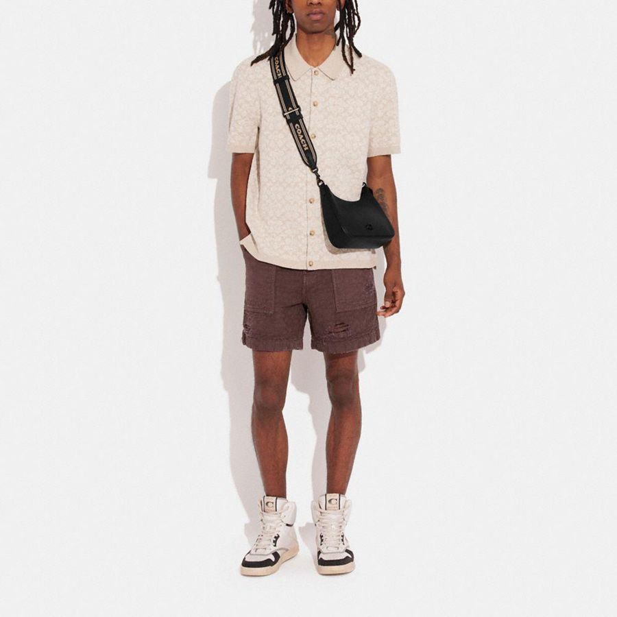 Black Men COACH® Hobo With Signature Canvas Crossbody Bag | 08379YJZD