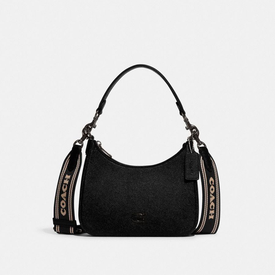 Black Men COACH® Hobo With Signature Canvas Crossbody Bag | 08379YJZD