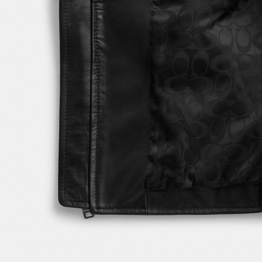 Black Men COACH® Leather Racer Jacket | 30468CROE