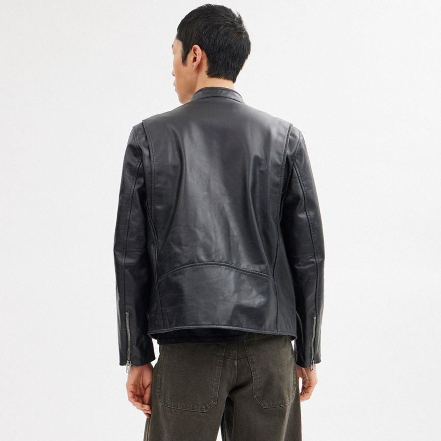 Black Men COACH® Leather Racer Jacket | 30468CROE