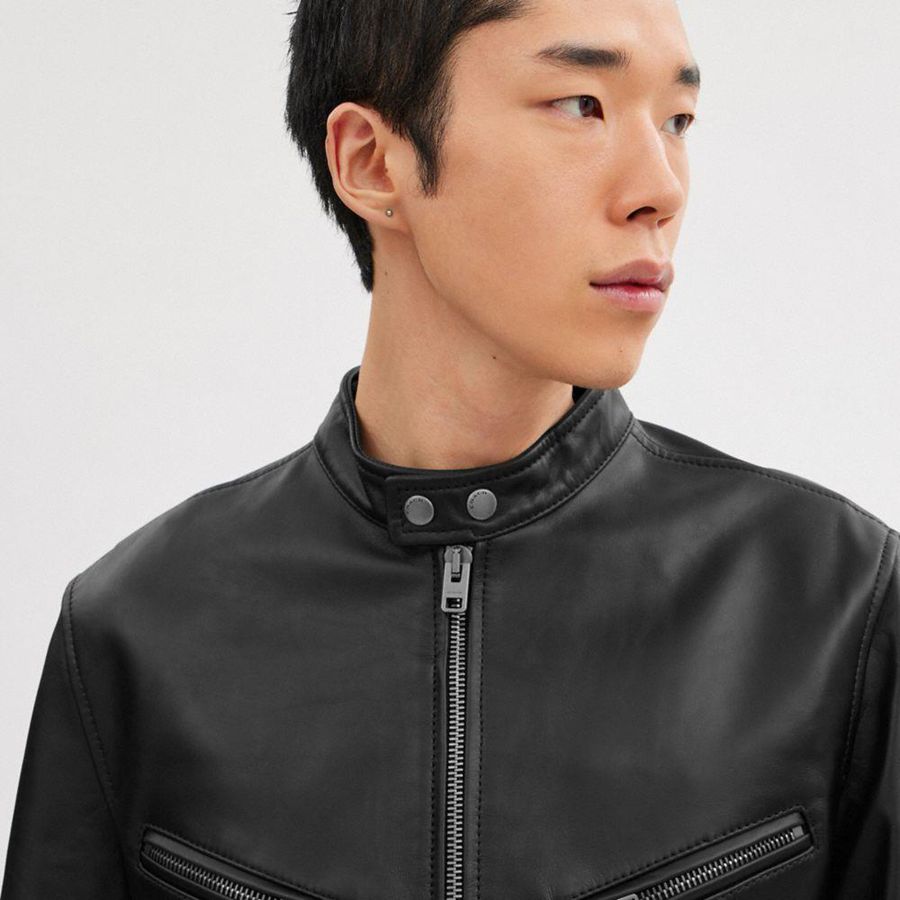 Black Men COACH® Leather Racer Jacket | 30468CROE