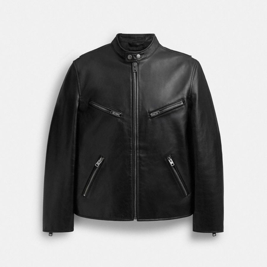 Black Men COACH® Leather Racer Jacket | 30468CROE