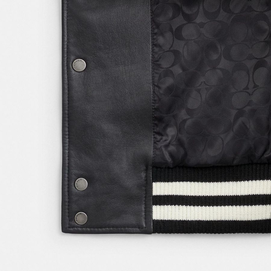 Black Men COACH® Leather Varsity Jacket | 63984AYIP