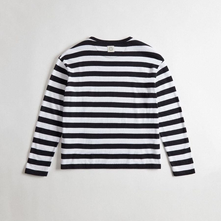 Black Men COACH® Long Sleeve With Stripe Pattern T-Shirt | 09452KRYO