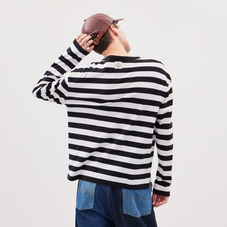 Black Men COACH® Long Sleeve With Stripe Pattern T-Shirt | 09452KRYO