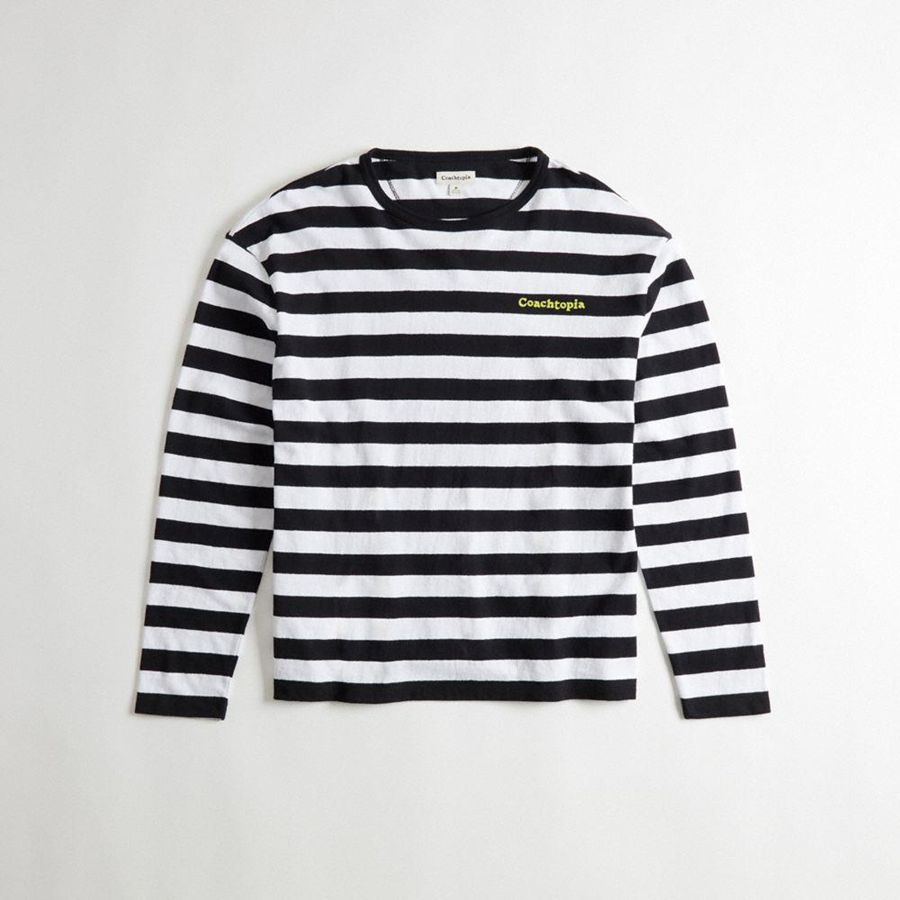 Black Men COACH® Long Sleeve With Stripe Pattern T-Shirt | 09452KRYO