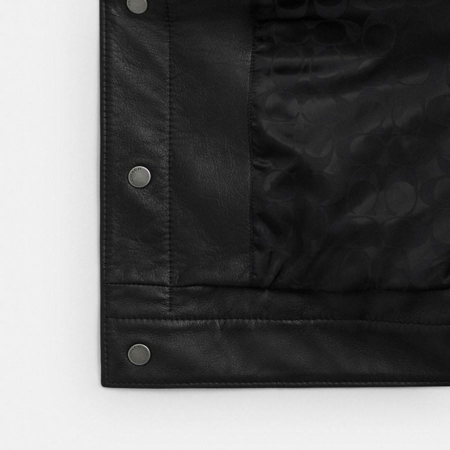 Black Men COACH® Regnerative Leather Trucker Jacket | 39701GZYH