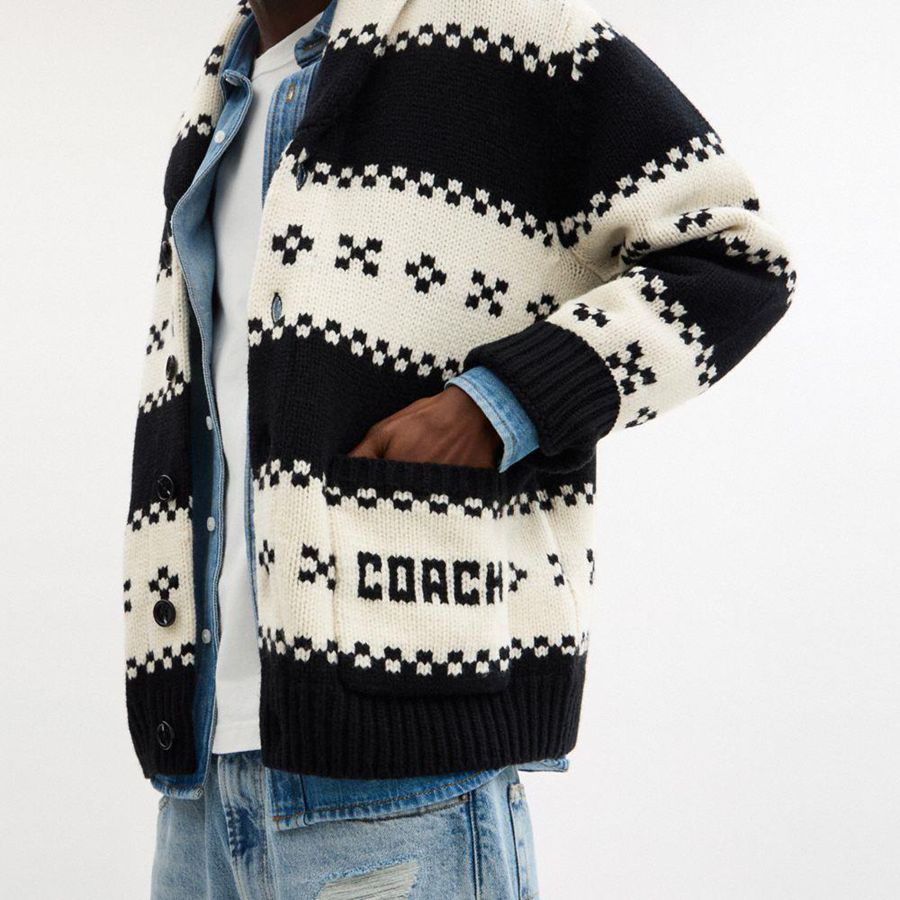 Black Men COACH® Shawl Collar Cardigan Sweater | 64107BOGL
