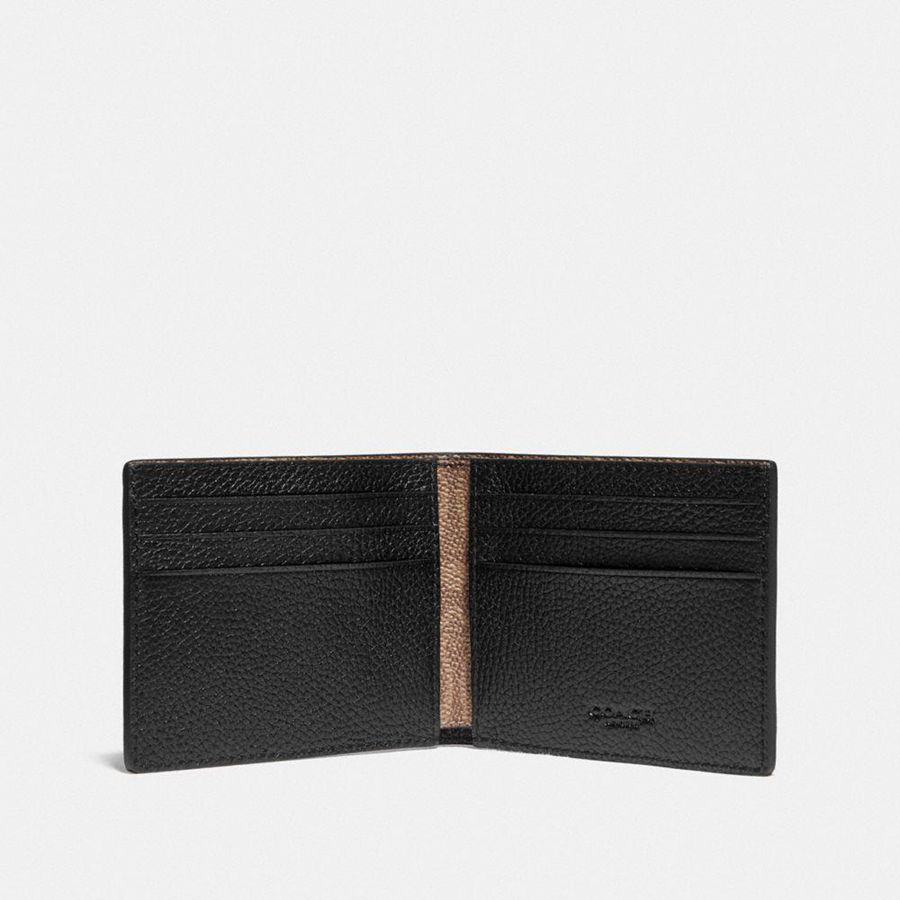 Black Men COACH® Slim Billfold With Signature Canvas Detail Wallet | 86573KLUE