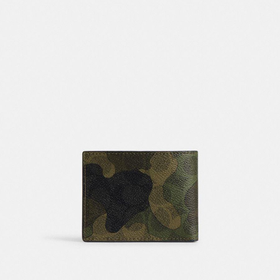 Black Men COACH® Slim Billfold With Signature Canvas Detail Wallet | 86573KLUE
