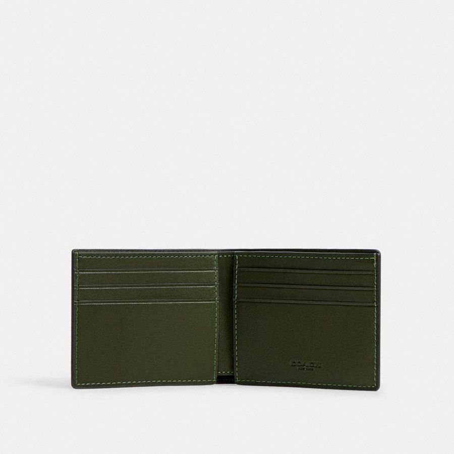 Black Men COACH® Slim Billfold With Signature Canvas Detail Wallet | 86573KLUE