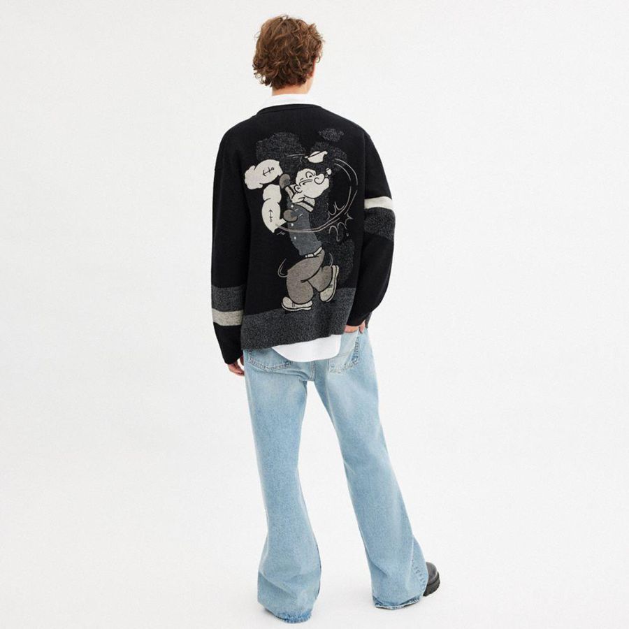 Black Men COACH® X Popeye Cardigan Sweater | 93067QKDZ