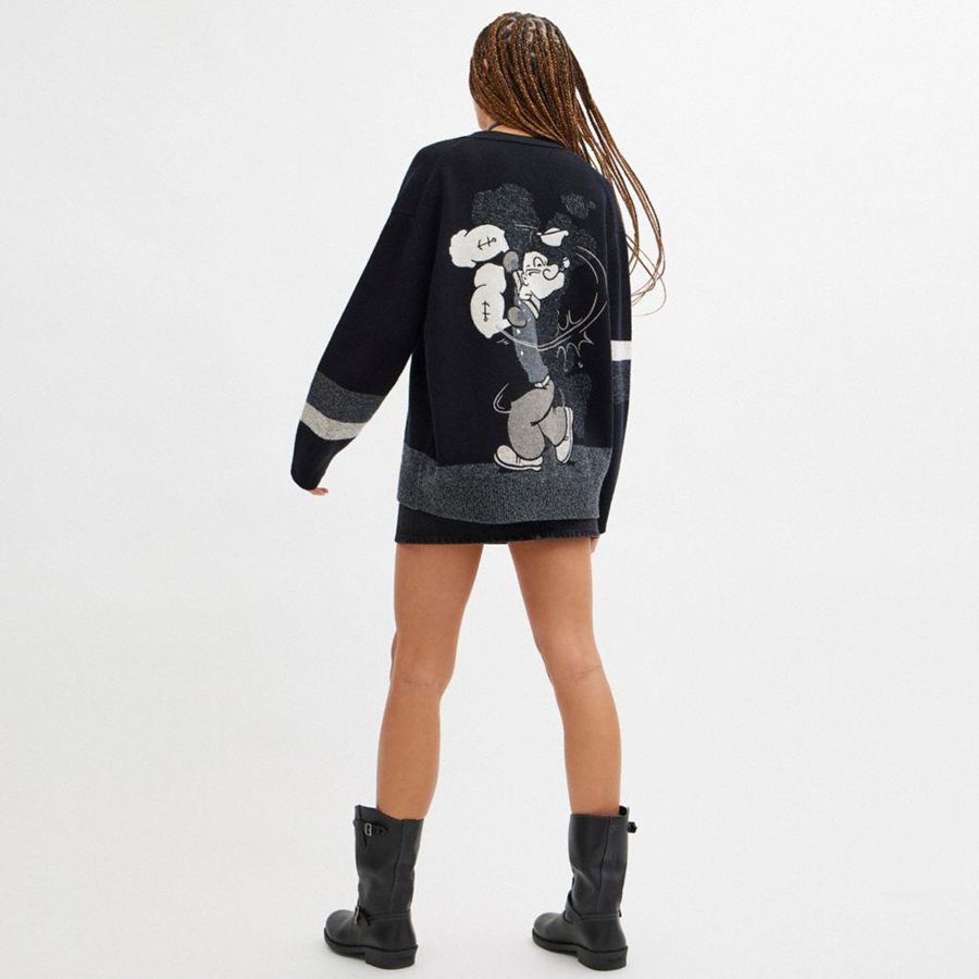 Black Men COACH® X Popeye Cardigan Sweater | 93067QKDZ