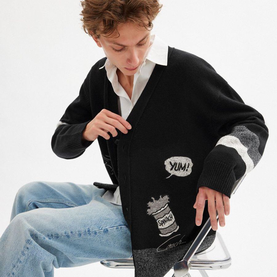 Black Men COACH® X Popeye Cardigan Sweater | 93067QKDZ
