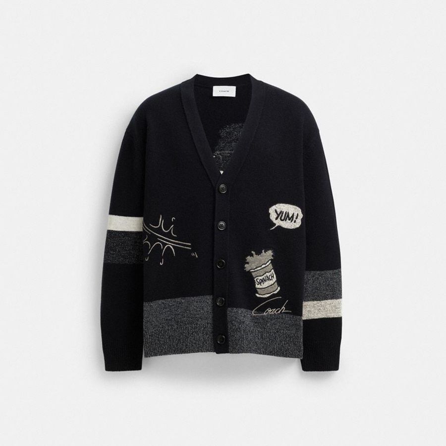 Black Men COACH® X Popeye Cardigan Sweater | 93067QKDZ