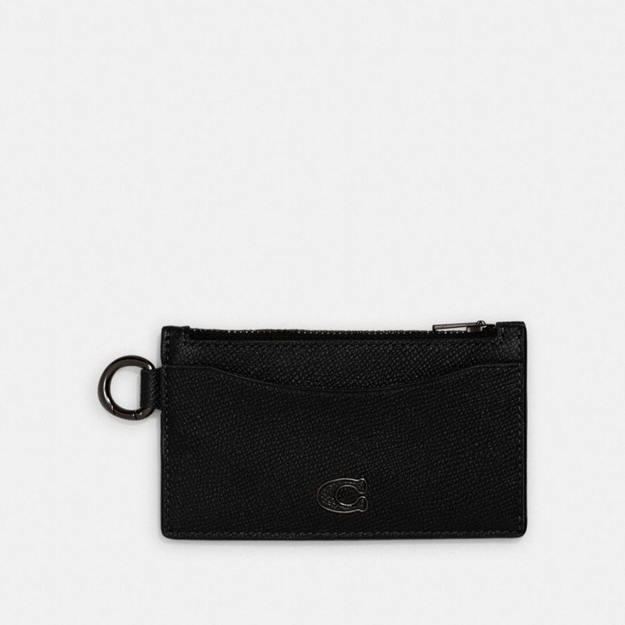 Black Men COACH® Zip Card Case Wallet | 26374HZSD