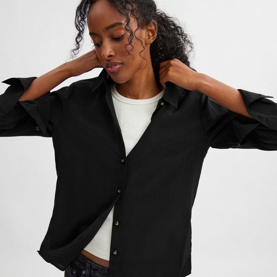 Black Women COACH® Blouse Shirt | 04916SHUR