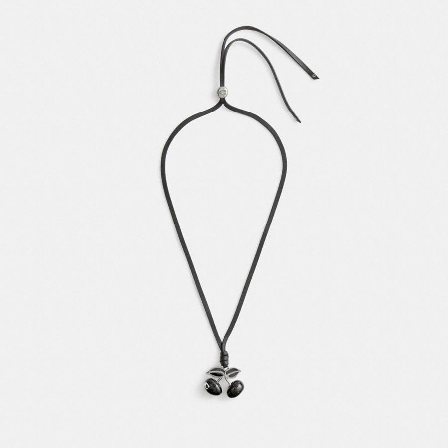 Black Women COACH® Cherry Leather Necklace Jewelry | 31976JENF