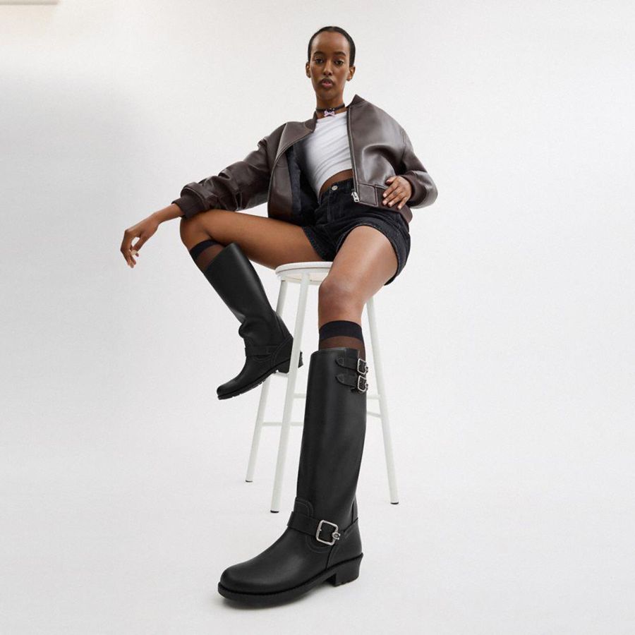 Black Women COACH® Daria Moto Boots | 42368GMHP