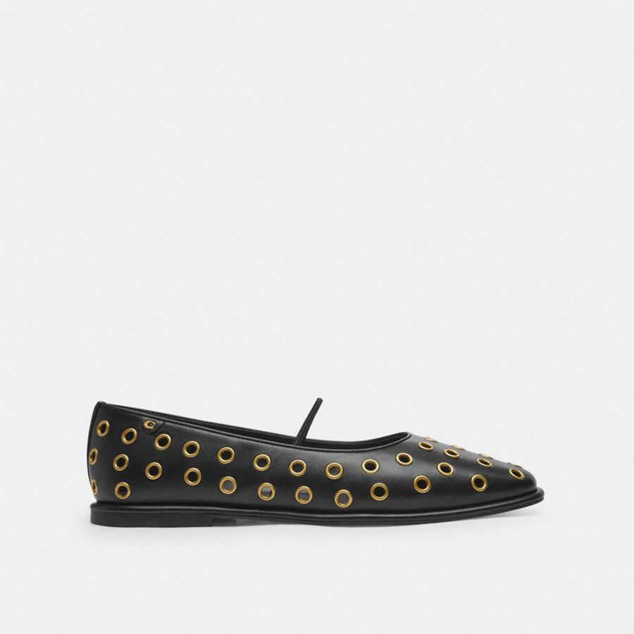 Black Women COACH® Emilia Mary Jane With Grommets Loafers | 80327PHOJ