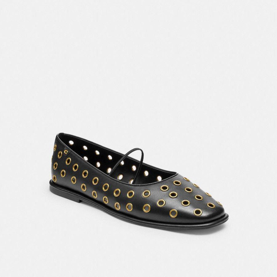 Black Women COACH® Emilia Mary Jane With Grommets Loafers | 80327PHOJ