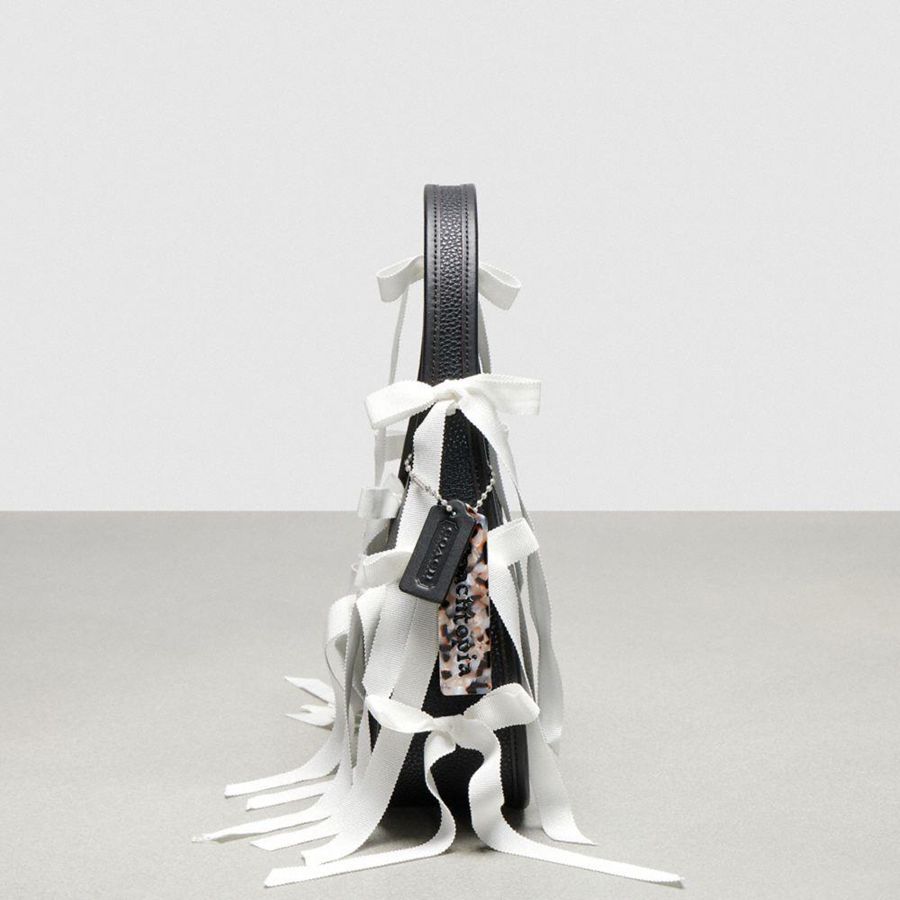 Black Women COACH® Ergo In Coachtopia Leather With Allover Bows Hobo Bag | 64530RHYX