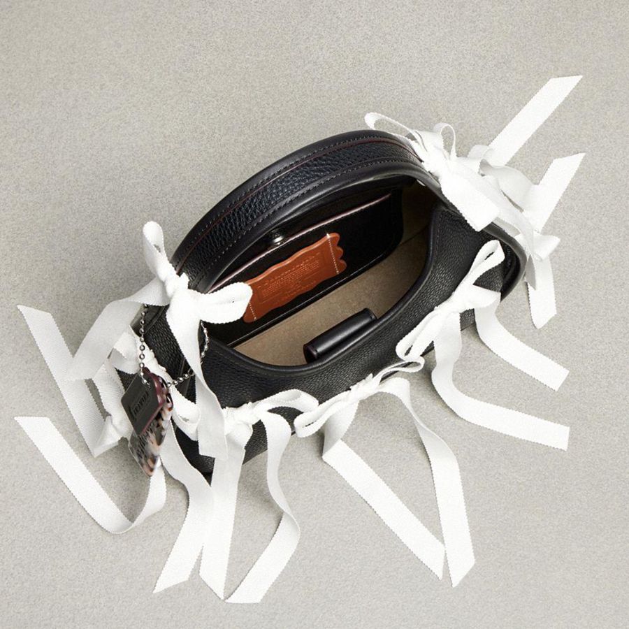 Black Women COACH® Ergo In Coachtopia Leather With Allover Bows Hobo Bag | 64530RHYX