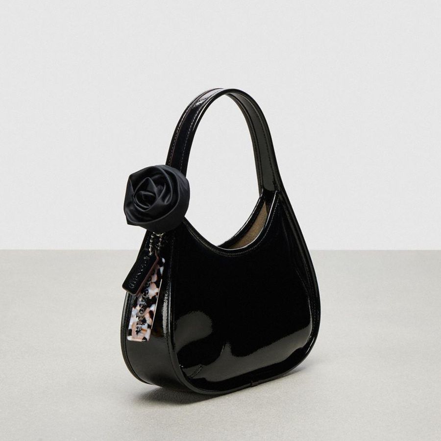 Black Women COACH® Ergo In Crinkle Patent Coachtopia Leather With Rosette Hobo Bag | 64729TUAE
