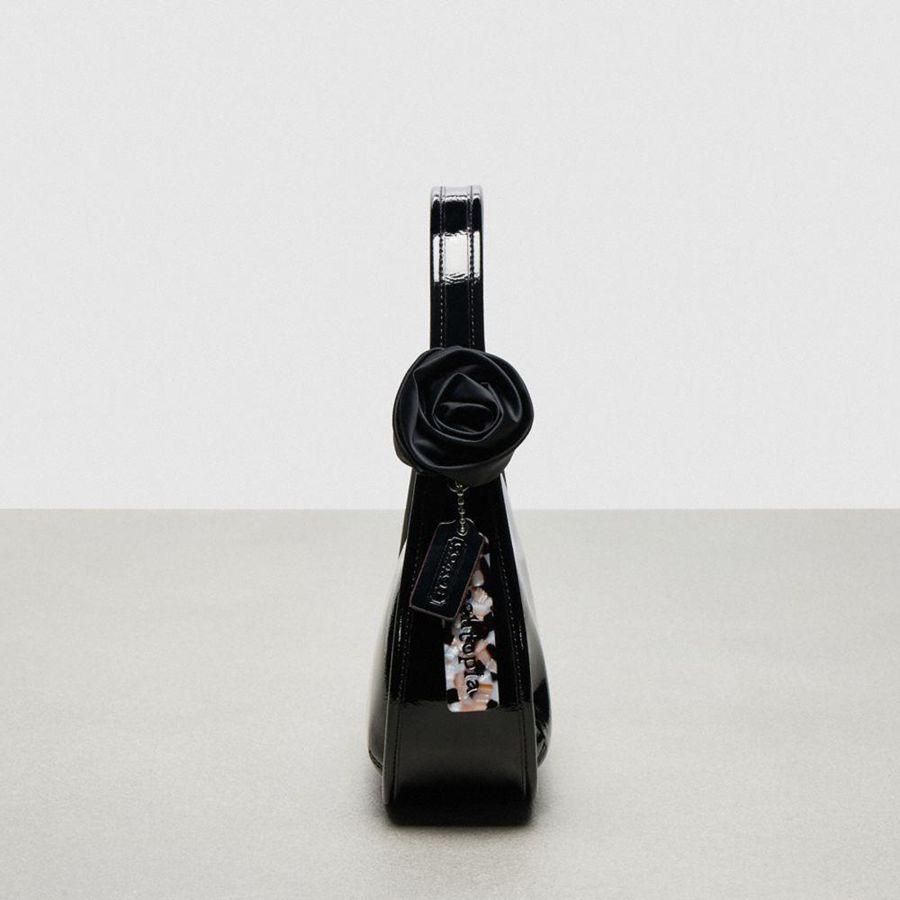 Black Women COACH® Ergo In Crinkle Patent Coachtopia Leather With Rosette Hobo Bag | 64729TUAE