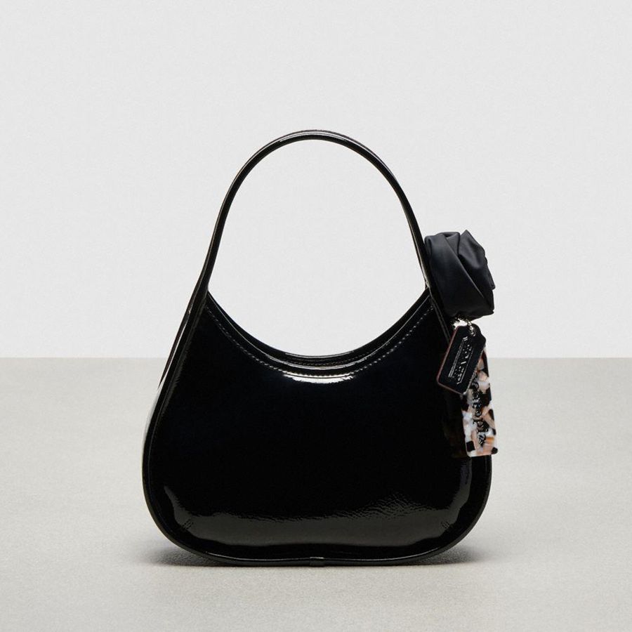 Black Women COACH® Ergo In Crinkle Patent Coachtopia Leather With Rosette Hobo Bag | 64729TUAE