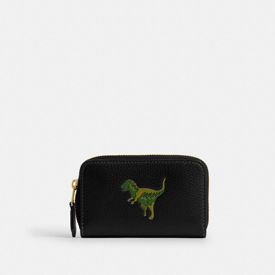 Black Women COACH® Essential Small Zip Around Card Case With Rexy Print Wallet | 62409TEGA