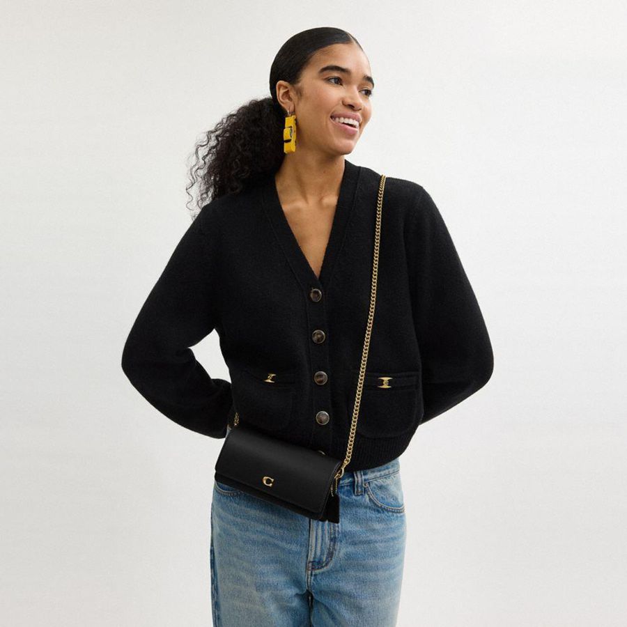 Black Women COACH® Evie Long Wallet With Chain Clutch Bags | 62809ZPIF