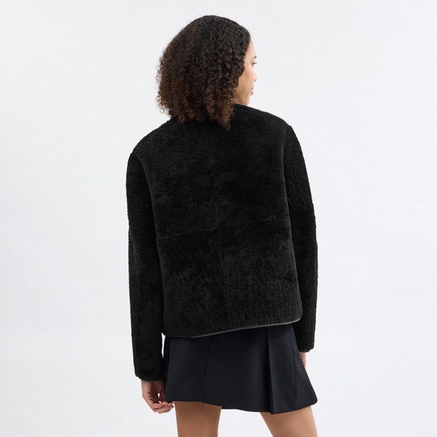 Black Women COACH® Fluffy Shearling Coat | 06712MQOB