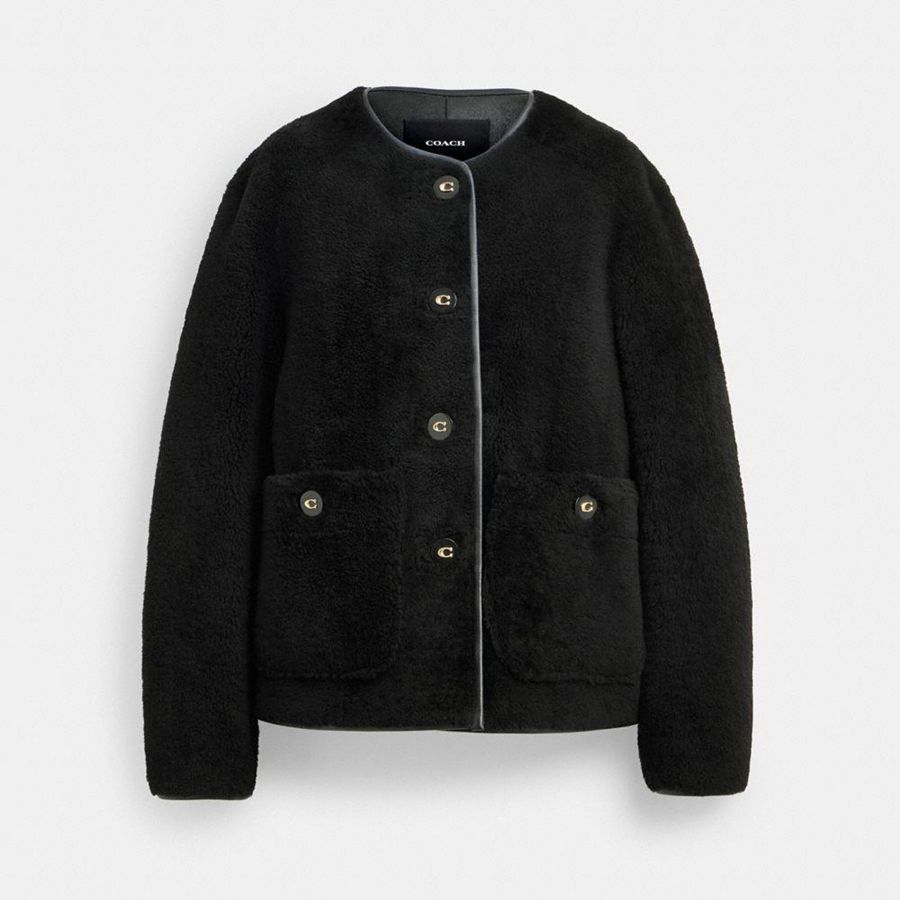 Black Women COACH® Fluffy Shearling Coat | 06712MQOB