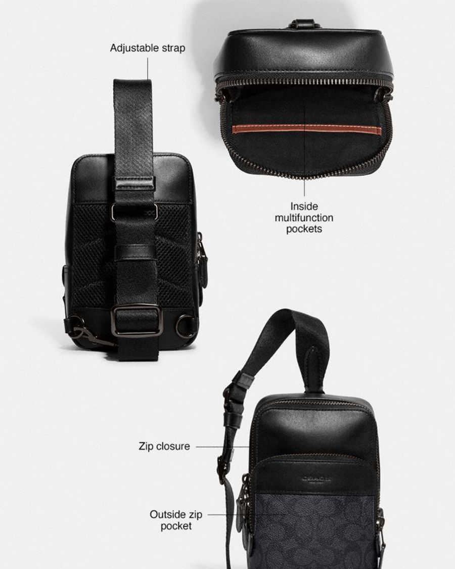 Black Women COACH® Gotham Sling Pack 13 In Signature Canvas Backpack | 59318FLUY