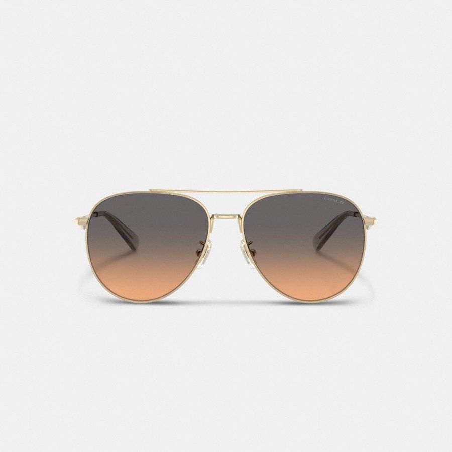 Black Women COACH® Hardware Metal Pilot Sunglasses | 89532KABR